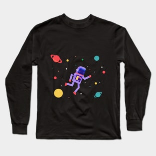 Flat Cute Astronaut Floating On The Space Long Sleeve T-Shirt